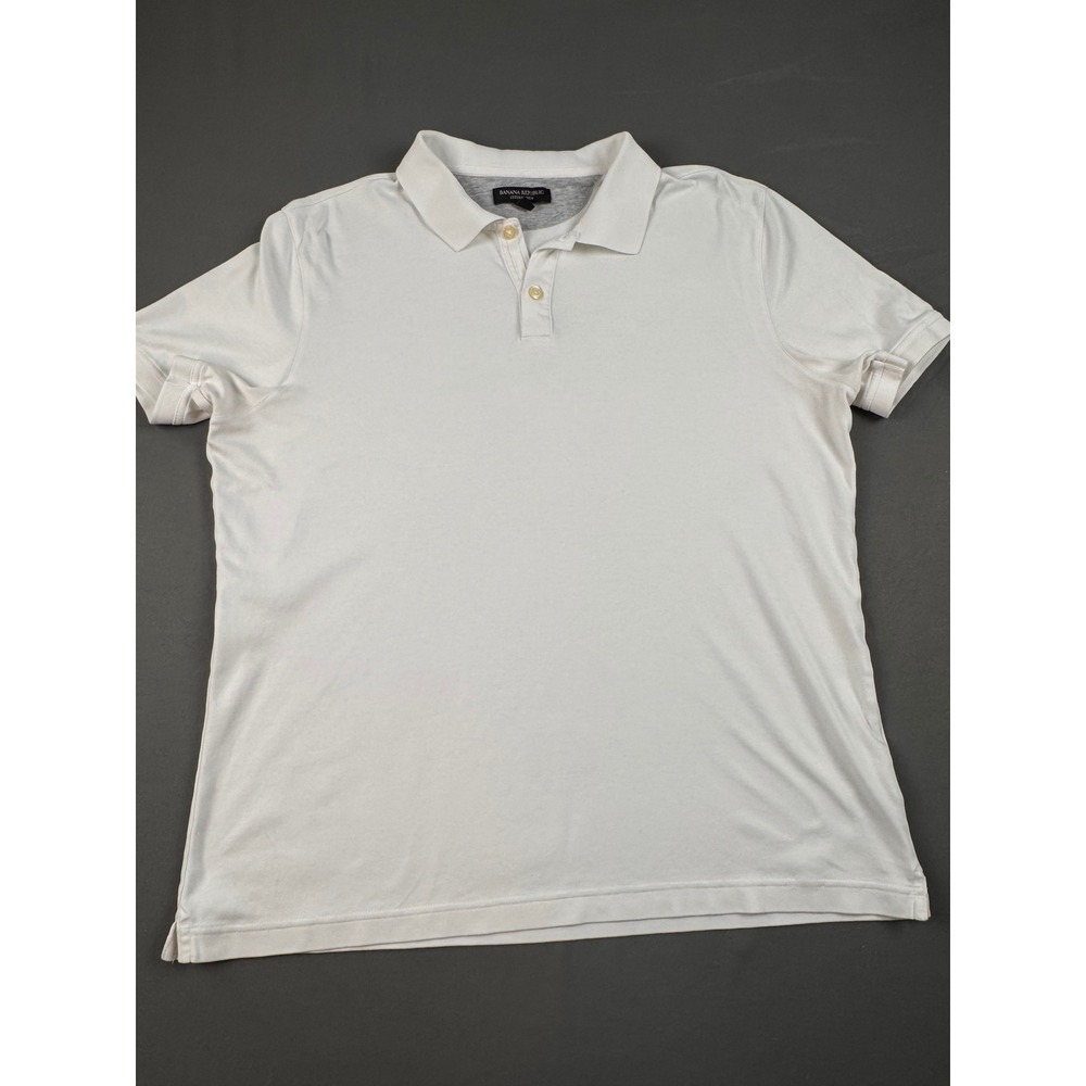 Banana Republic Luxury Touch Polo Shirt Mens Large White Cotton Short Sleeve L